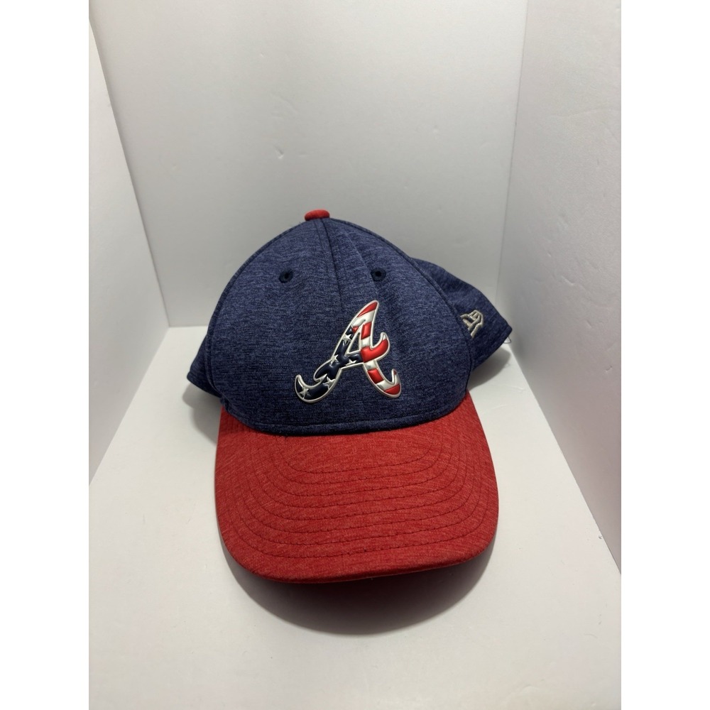 Atlanta Braves hat cap fitted mens 7 1/2 patriotic red white blue MLB USA flag